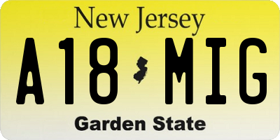 NJ license plate A18MIG