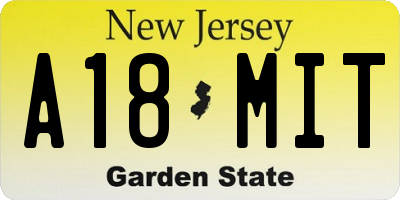 NJ license plate A18MIT