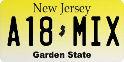 NJ license plate A18MIX