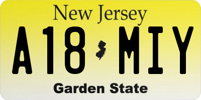 NJ license plate A18MIY