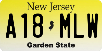 NJ license plate A18MLW