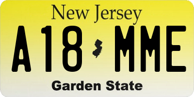NJ license plate A18MME