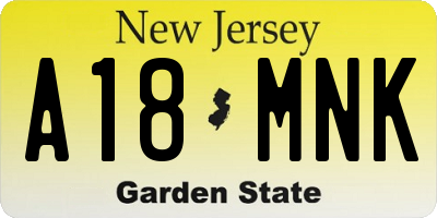 NJ license plate A18MNK