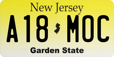 NJ license plate A18MOC