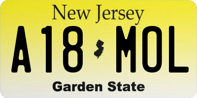 NJ license plate A18MOL