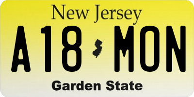 NJ license plate A18MON