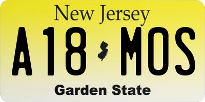 NJ license plate A18MOS