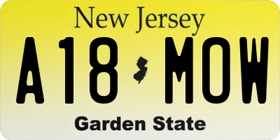 NJ license plate A18MOW