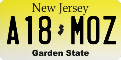 NJ license plate A18MOZ