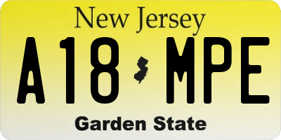 NJ license plate A18MPE