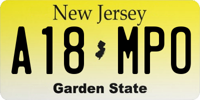NJ license plate A18MPO