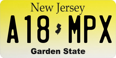 NJ license plate A18MPX