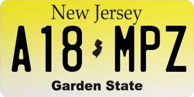 NJ license plate A18MPZ