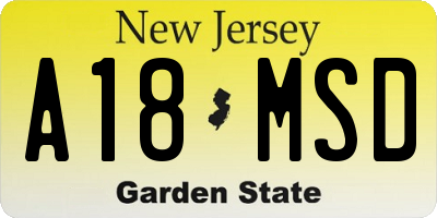 NJ license plate A18MSD