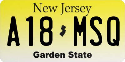 NJ license plate A18MSQ
