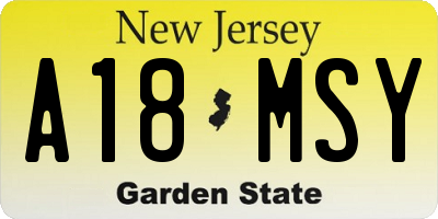 NJ license plate A18MSY
