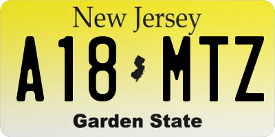 NJ license plate A18MTZ