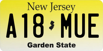NJ license plate A18MUE