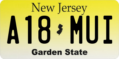 NJ license plate A18MUI