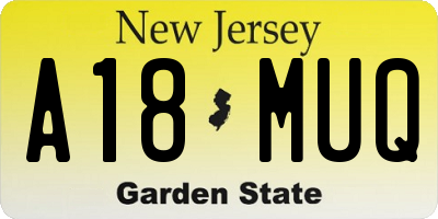 NJ license plate A18MUQ