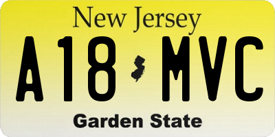 NJ license plate A18MVC