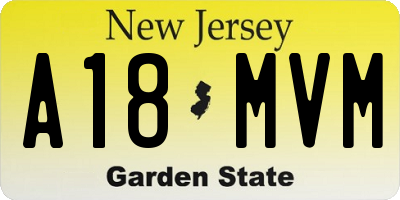 NJ license plate A18MVM