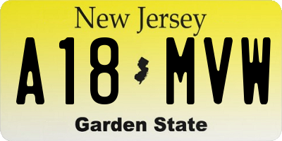 NJ license plate A18MVW