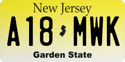 NJ license plate A18MWK