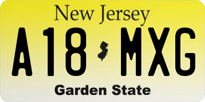 NJ license plate A18MXG