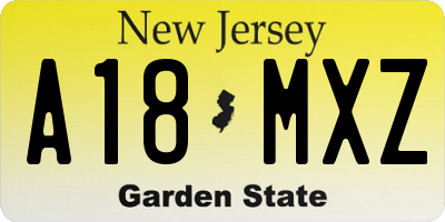 NJ license plate A18MXZ