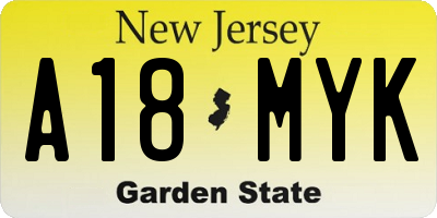 NJ license plate A18MYK