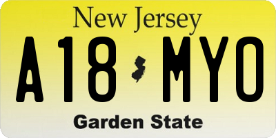 NJ license plate A18MYO