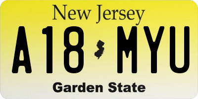 NJ license plate A18MYU