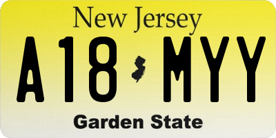 NJ license plate A18MYY