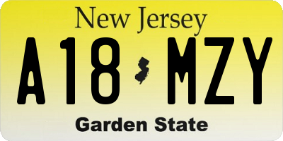 NJ license plate A18MZY