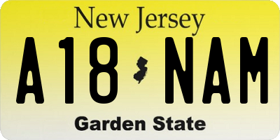 NJ license plate A18NAM