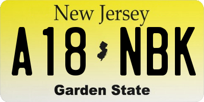 NJ license plate A18NBK