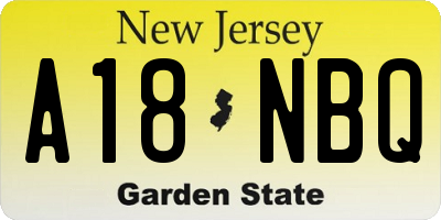 NJ license plate A18NBQ