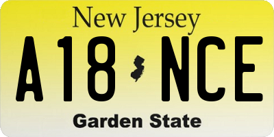 NJ license plate A18NCE