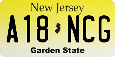 NJ license plate A18NCG