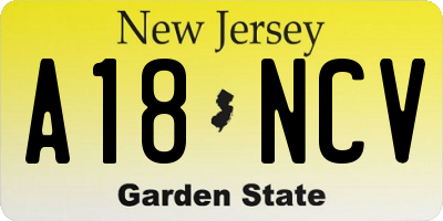 NJ license plate A18NCV