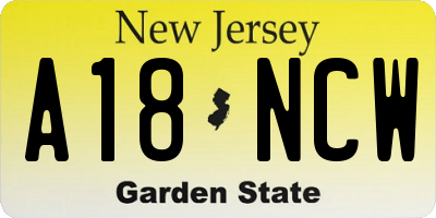 NJ license plate A18NCW
