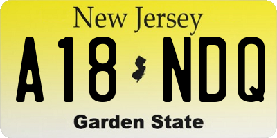 NJ license plate A18NDQ