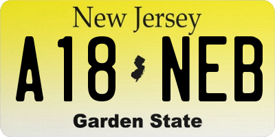 NJ license plate A18NEB