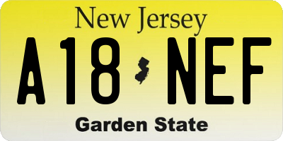 NJ license plate A18NEF