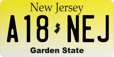 NJ license plate A18NEJ
