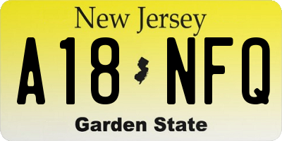 NJ license plate A18NFQ