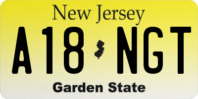 NJ license plate A18NGT