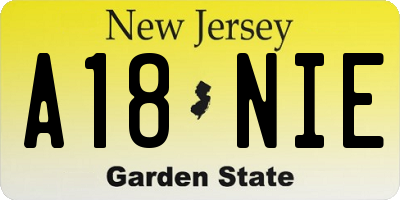 NJ license plate A18NIE