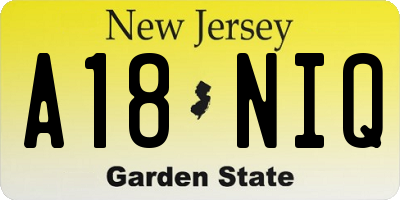 NJ license plate A18NIQ